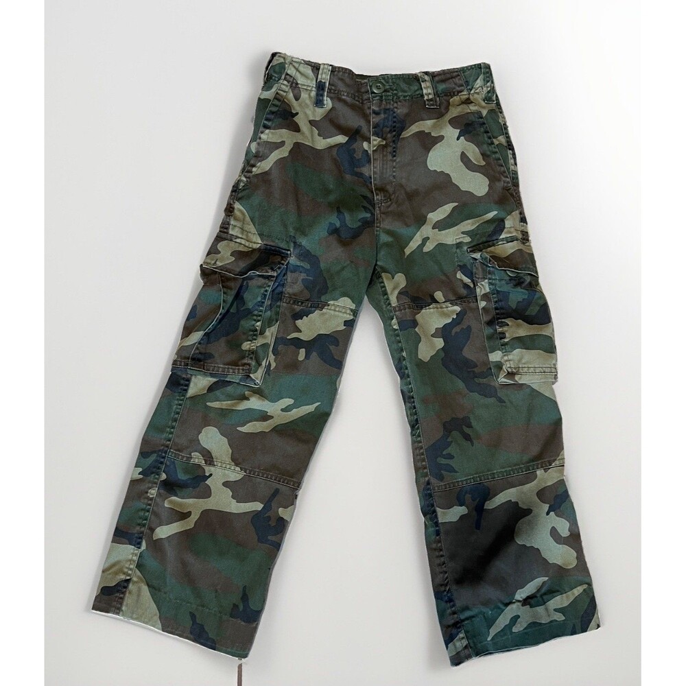 Vintage Woodland Camo Youth Cargo Hunting Pants Boys Size M Outdoor BDU